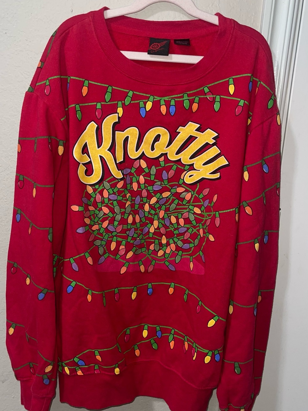Knotty Red Holiday Light Graphic Sweater